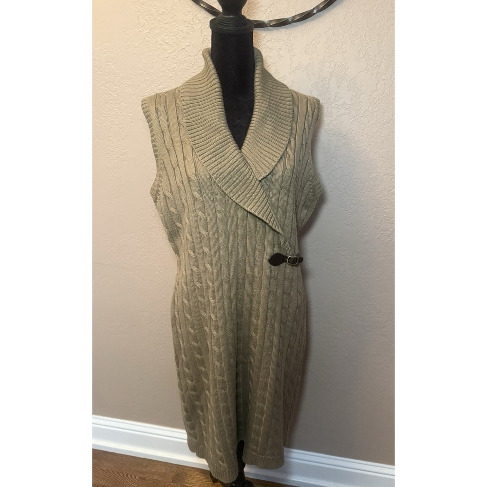 Calvin Klein Brown Cable Knit Shawl Collar Buckle Sweater Dress XL Sleeveless‎